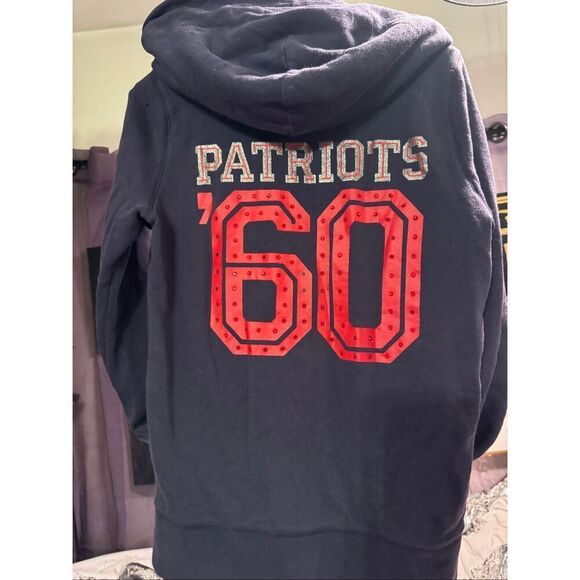 PINK Victoria's Secret Tops - VS pink xNFl new england patriots  zip up hooded sweatshirt- hoodie bling patrio